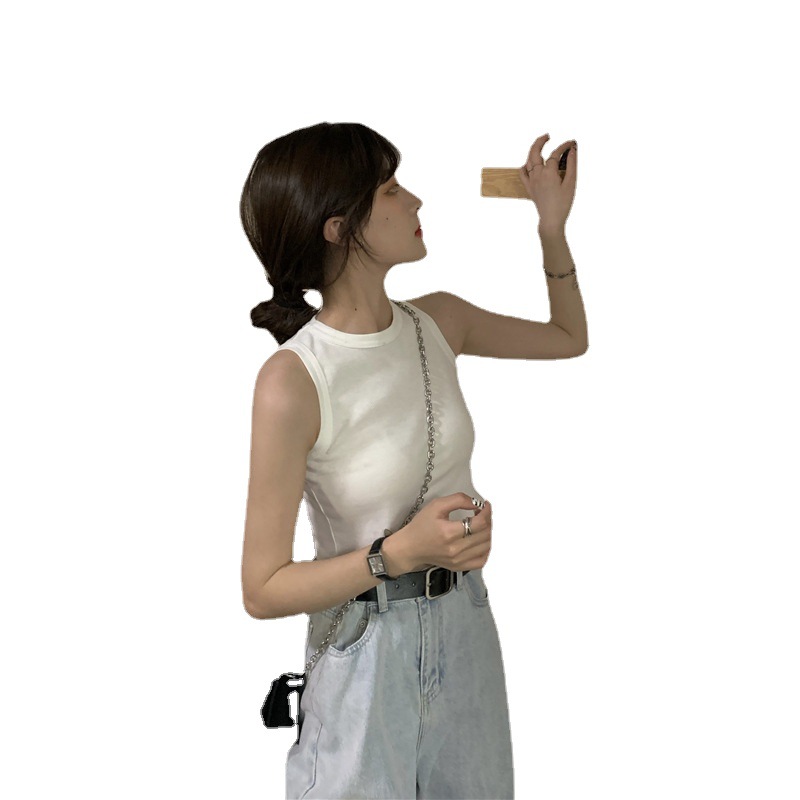 Picture of Anti-exposure white vest women's summer outer wear hot girl navel wear sports BM style bottoming slim sleeveless top