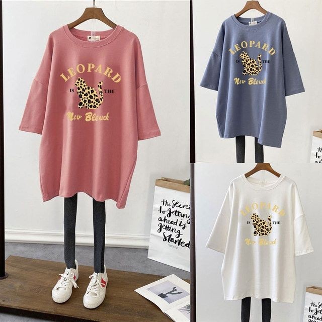 Picture of Pregnant Women's Summer Top T-shirt Mid-length Pure Cotton Short-sleeved Pregnant Women's T-shirt Loose plus size Korean Fashionable Base Shirt for Summer