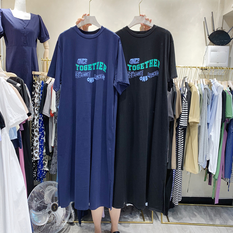 2021 New Long Letter Short-sleeved T-shirt dress Children's Summer Hair
