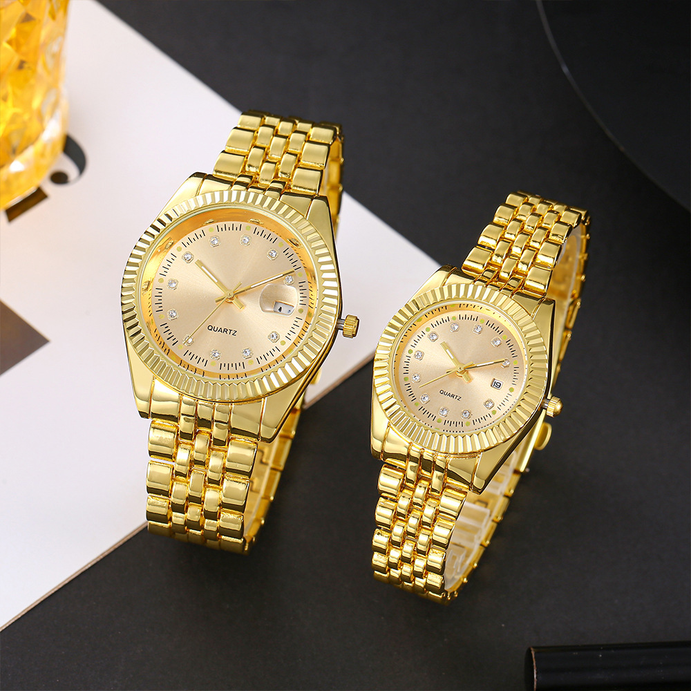 Picture of Foreign Trade Cross-border Explosions Couple's Watch Alloy Men's Calendar Business Room Gold Watch Diamond-encrusted Women's Luminous Watch