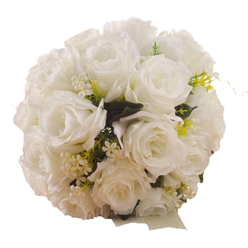 Bride Holding Flowers with Ribbon and Beads, Wedding Rose Bouquet, Photo Studio Bouquet Shooting Props, Artificial Bouquet