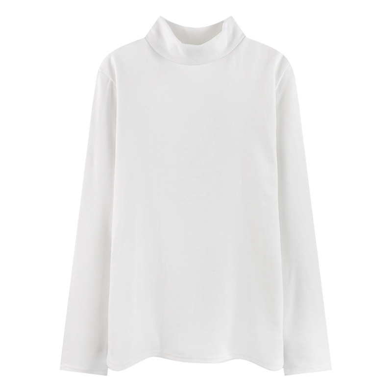 Thread velvet autumn and winter New half turtleneck white bottoming shirt fleece-lined thickened inner long sleeve T-shirt women's top