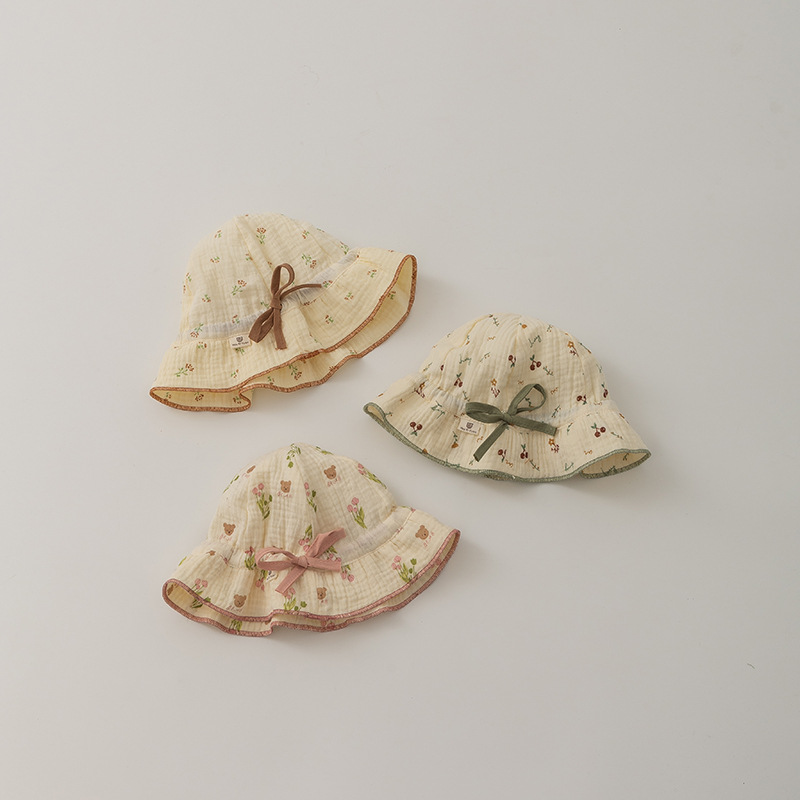 Picture of Floral Fisherman Hat Spring and Summer New Baby Sun Hat Cotton Gauze Baby Sun Protection Sun Hat Sweet Fisherman Hat