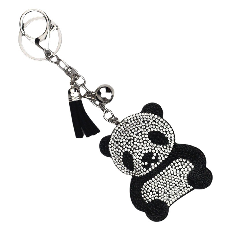 Cross-Border New Hot Diamond Creative Keychain Gift Cute Giant Panda Cartoon Bag Pendant Tassel Mobile Phone Pendant