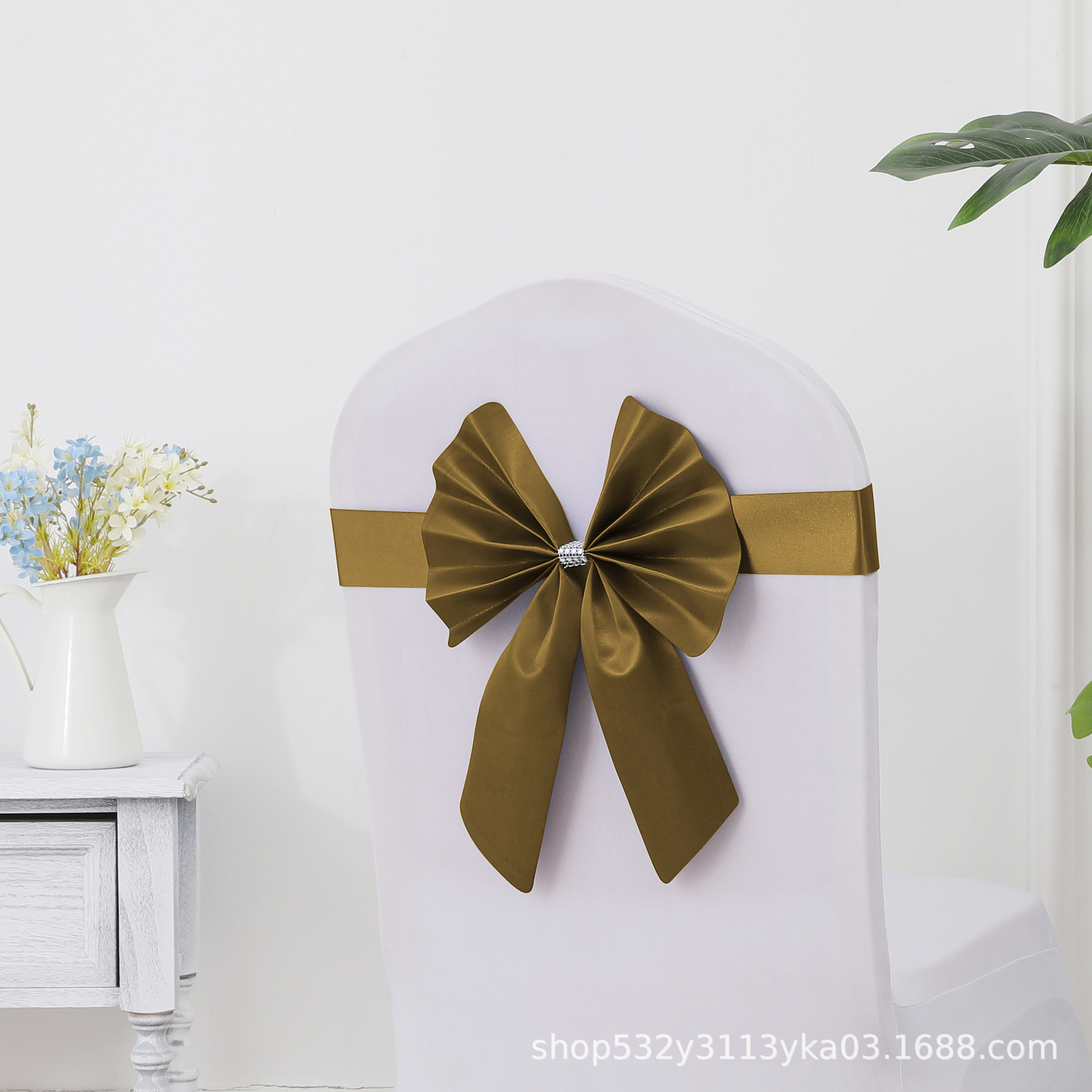 Picture of Chair Back Flower Bow Stretch Free Wedding Wedding Banquet Hotel Hotel Chair Cover Decoration Diswashable Ribbon Ribbon
