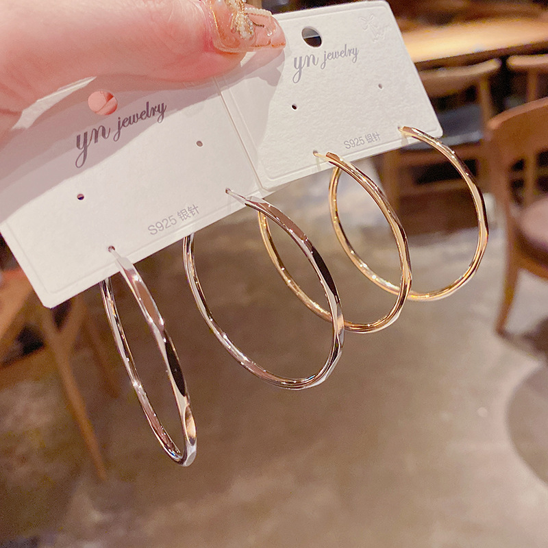 European and American personality temperament s925 silver needle earrings net red personality fashion exaggerated big circle cold wind earrings earrings