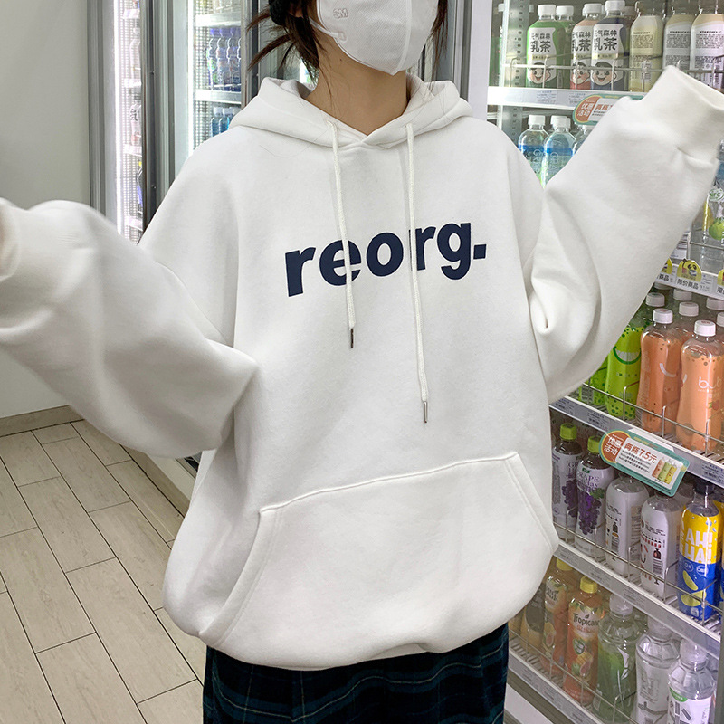 Picture of Plush Sweatshirt Women's Letter Print Korean Style New Hooded Jacket Trendy Student Loose Top Foreign Trade Women's Clothing Wholesale
