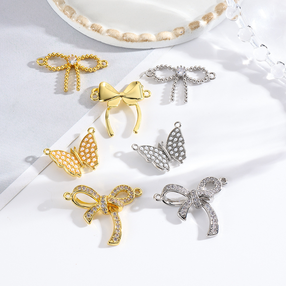 Cross-border Hot Fashion Zircon Bow Double Hole Connector Bracelet Necklace DIY Jewelry Handmade Accessories
