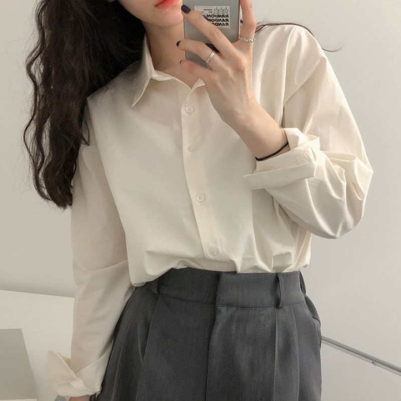 Picture of In stock Spring and Autumn new pure color Korean style long-sleeved shirt women's design sense niche versatile casual shirt jacket