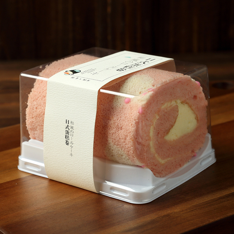 Picture of Japanese Cake Roll Packaging Box Menglong Swiss Tiger Skin Roll Queen Transparent Pastry Cut Cake Box Packaging