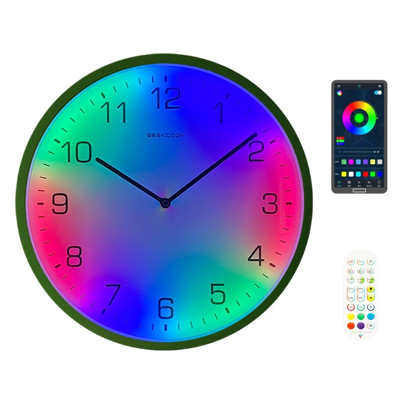Cross-border new creative LED night light wall clock: Mohe night dynamic color luminous silent voice control wall clock