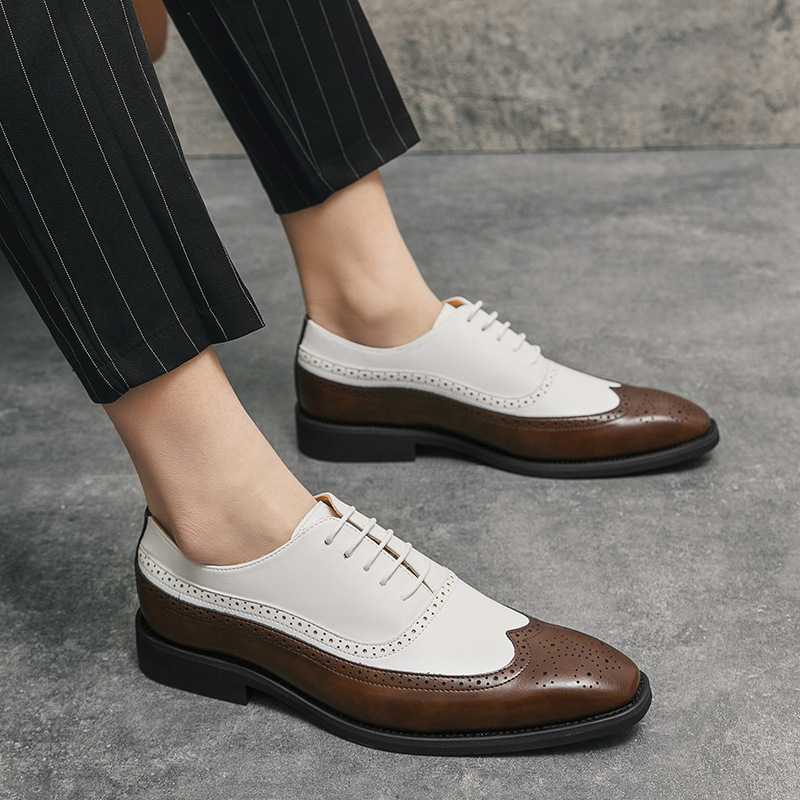 Cross-border Brock Square Head Leather Shoes European and American Double Color Dress Men's Shoes plus size Business Dress Casual Shoes