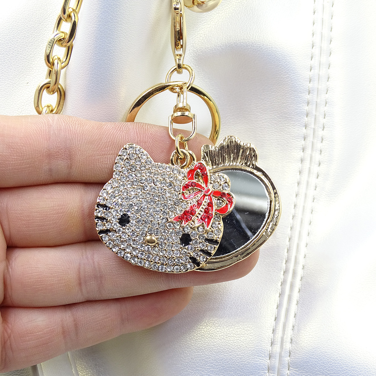 Fashion Cute Diamond with Mirror Cat Key Chain Women's Bag Pendant Car Pendant Holiday Gift