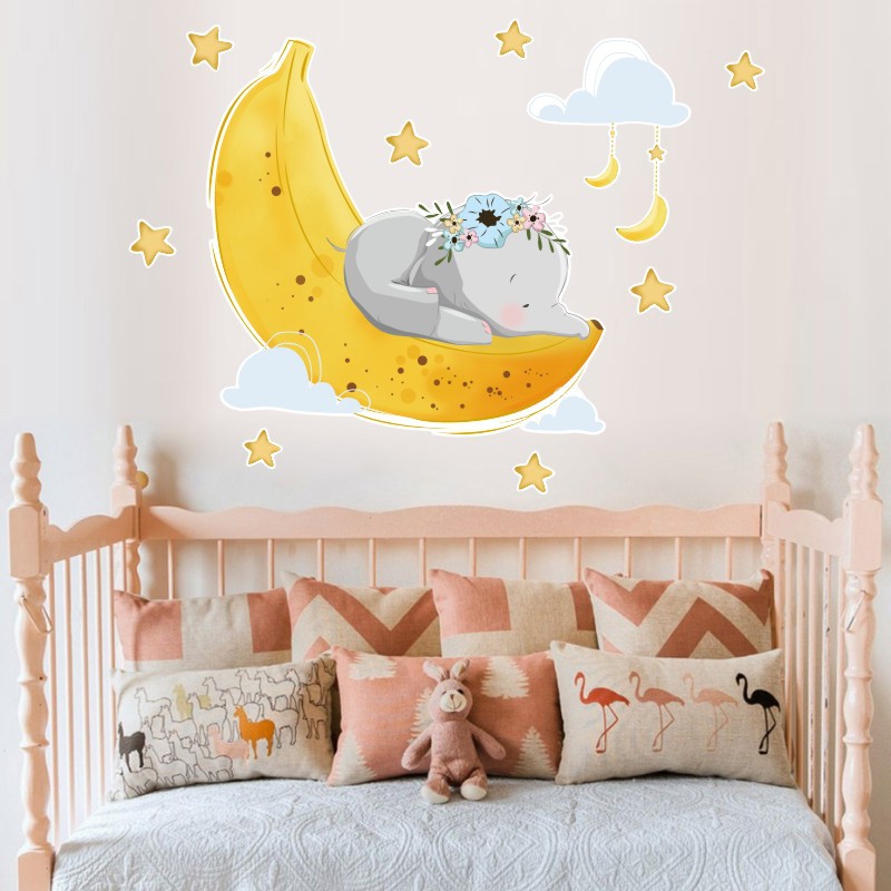 Picture of Amazon cartoon wallpaper elephant star stickers ins creative bedroom decoration wall stickers PVC background wall stickers