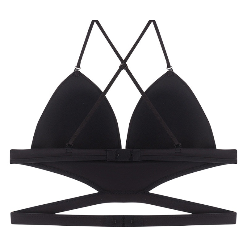 U-shaped back underwear women's set French triangle cup without steel ring smooth bra bra bra backless invisible neck bra