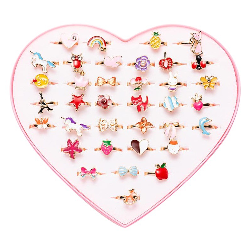 Children's alloy ring cartoon princess girl's ring cute beautiful dripping oil ring mixed color 36