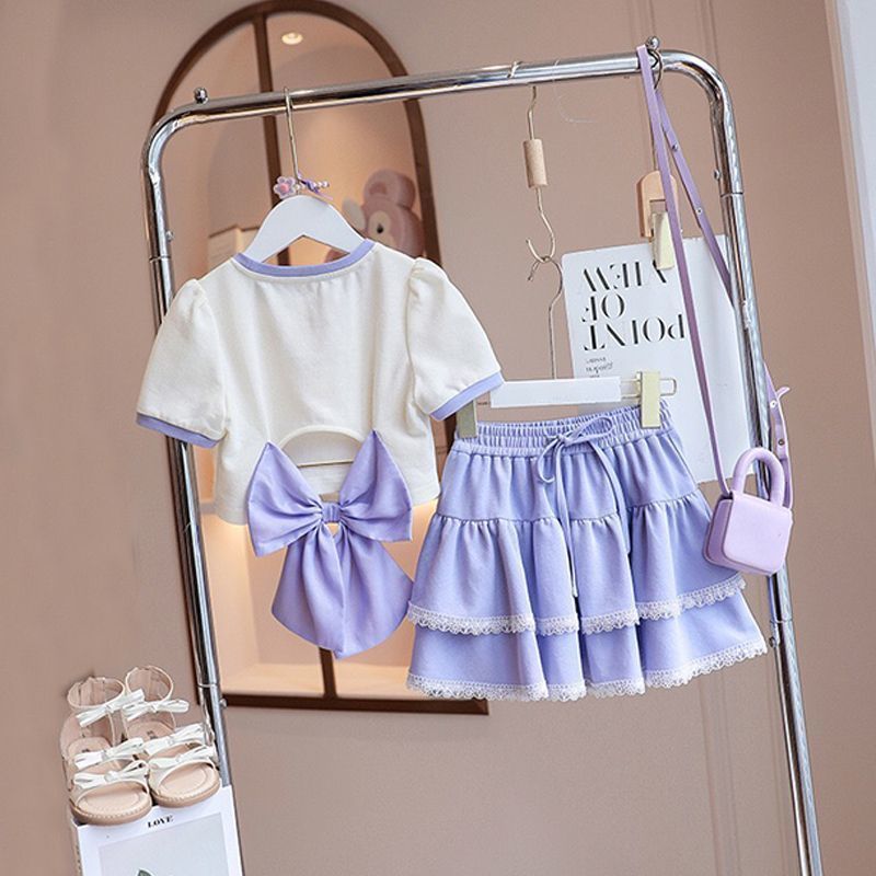 Picture of Girls Suit 2025 Summer New Style Short-Sleeved Kidsren's Korean Style Casual Skirt Fashionable Summer Two-Piece Set