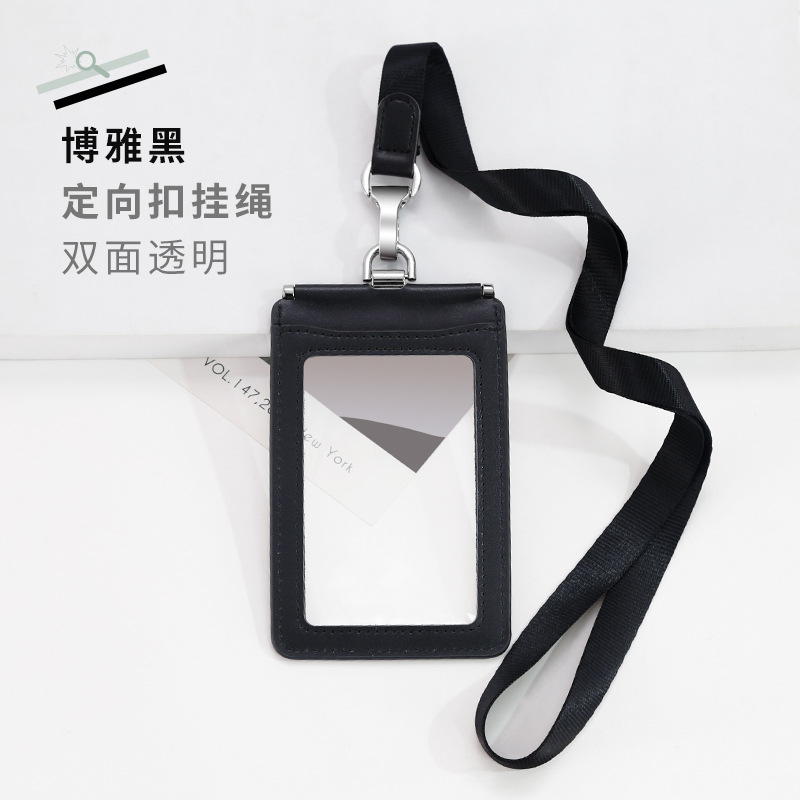 Picture of Carefully Selected First-Layer Genuine Leather Work Card Holder 70*100 Double-Sided Transparent Large Work Card Holder with Lanyard