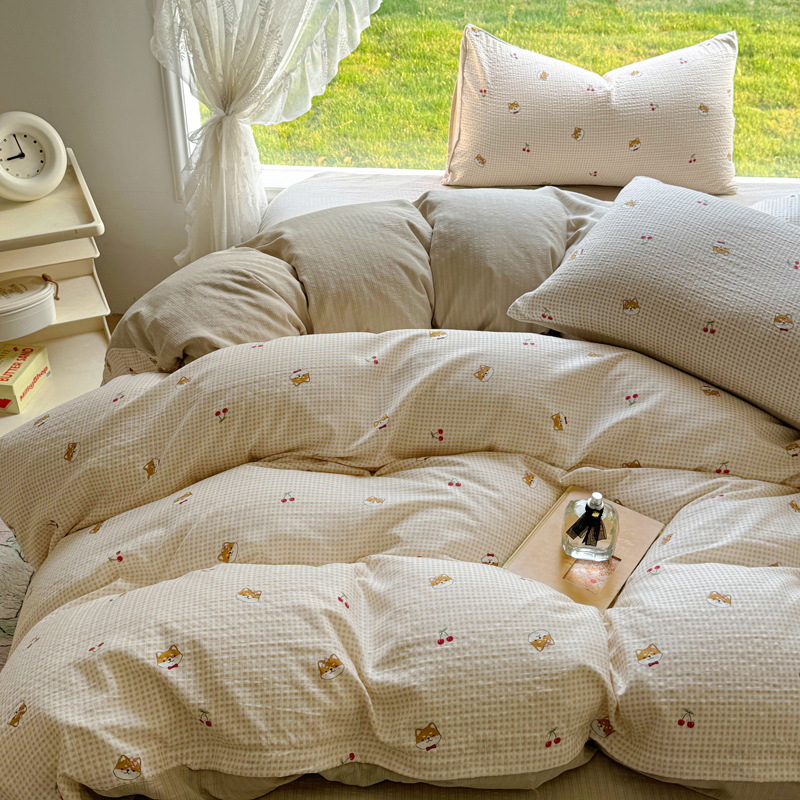 Picture of Category a Maternal and Infant Grade Small Fresh Floral Xiaozhu Cotton Quilt Cover Single Piece Skin-Friendly Washed Cotton Thickeneded Quilt Cover Wholesale