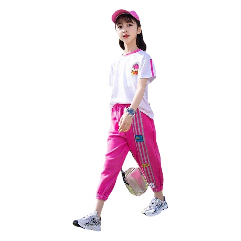 Girls Summer Suit 2025 New Fashionable Short-Sleeved Kidsren's Clothing Summer Clothing for Older Kidsren Two-Piece Summer Set