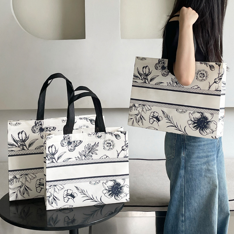 Vintage flower coated non-woven handbag custom clothing store shopping bag women's clothing gift bag overlord