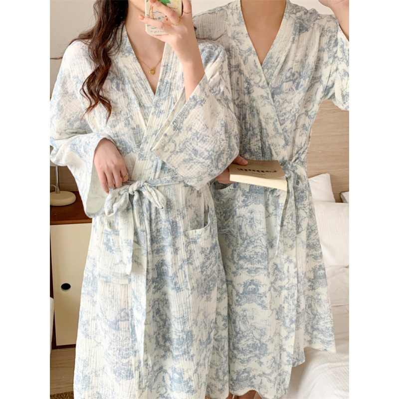Real shot 2024 new nightgown women's autumn bear bathrobe long kimono ins pajamas home clothes foreign trade wholesale