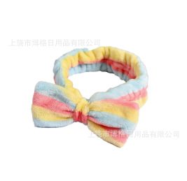 Picture of Korean Style Cute Dot Striped Headband Bow Hair Band Plush Hair Accessories Face Wash Hair Band Makeup Mask