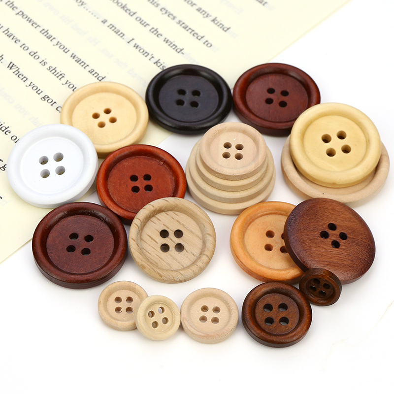 Picture of Cida manufacturers supply wood buttons 9mm -38mm four-eye fine edge buckle sweater round children's DIY accessories