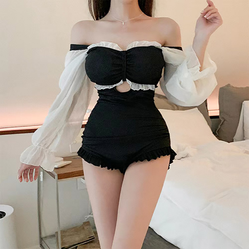 Swimwear Women's 2023 New Women's Fairy Sexy Long Sleeve Conservative Belly Covering Slimming Hot Spring Small Chest Swimwear