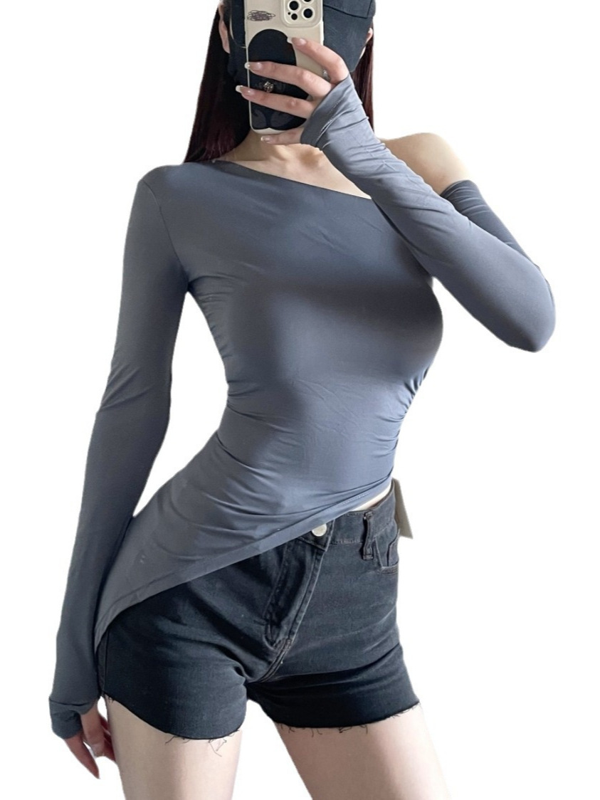 Cross-border 2024wish Amazon foreign trade Europe and the United States women's new spring and autumn pleated sexy slim bottoming T-shirt