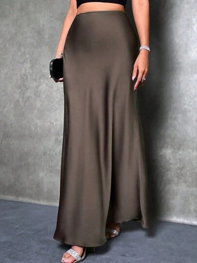 Picture of Foreign Trade Cross-Border Satin Skirt Spring and Summer New European and American Amazon Simple Imitation Silk Long Skirt Women's Clothing