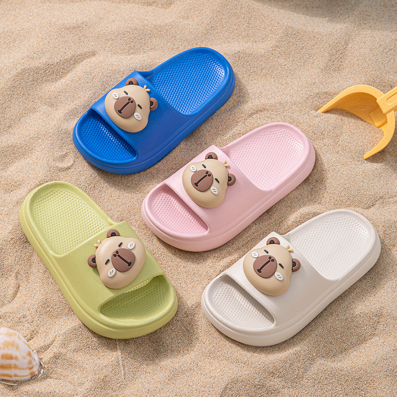 Letter Chile Children's Summer Home Indoor Bear Cartoon Parent-Child Non-Slip Bathroom Soft Sole Slippers Outer Wear Beach Shoes