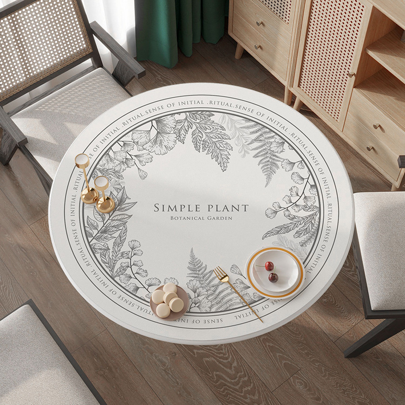 Light Luxury High-grade Round Table Cloth Leather Waterproof Oil-proof No-washable Leather Dining Table Mat Anti-scalding Round Table Mat Round Table Cloth
