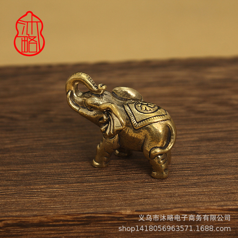 Picture of Solid brass elephant lucky elephant decoration Mini Copper Elephant Home Study Office desktop tea pet decoration crafts