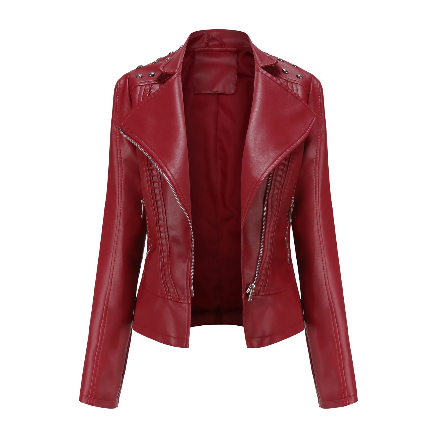 Picture of Boutique leather clothing Women Beaded Leather Jacket Lapel Spring and Autumn High-grade PU Leather Jacket