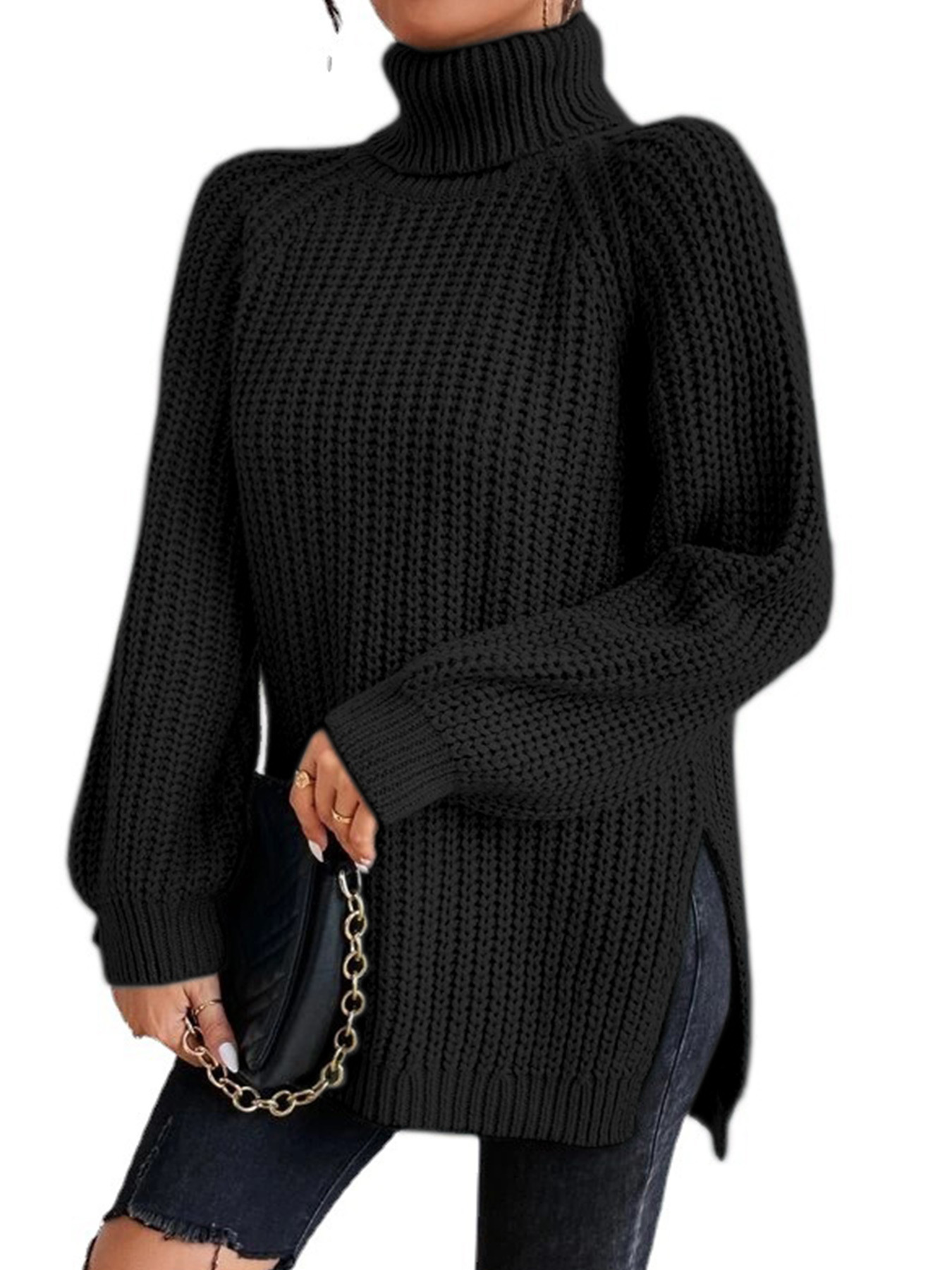Picture of Foreign trade cross-border Europe and the United States Amazon source manufacturers long sleeve high collar pullover thick needle slit sweater autumn and winter