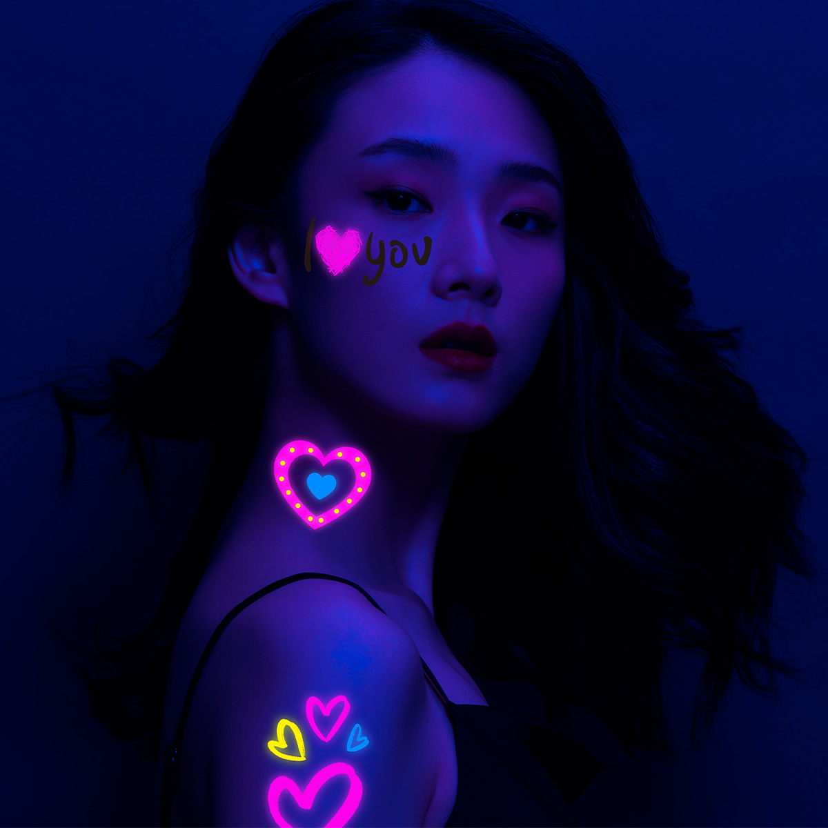 Picture of European and American Hot Sale Fluorescent Love Graffiti Flower Arm Tattoo Face Sticker Waterproof Lover's Lip Print Arm Tattoo Sticker