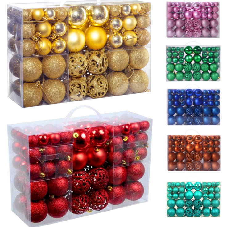 Cross-border New Products 100 Gift Boxes Electroplated Hollow Plastic Balls Special-shaped Painted Christmas Balls Set of Decorative Pendants