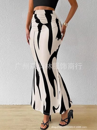 European and American New Stretch Tight Hip Fishtail Long Dress Women's Autumn Fashion Ruffled Waist Sexy Midi Dress