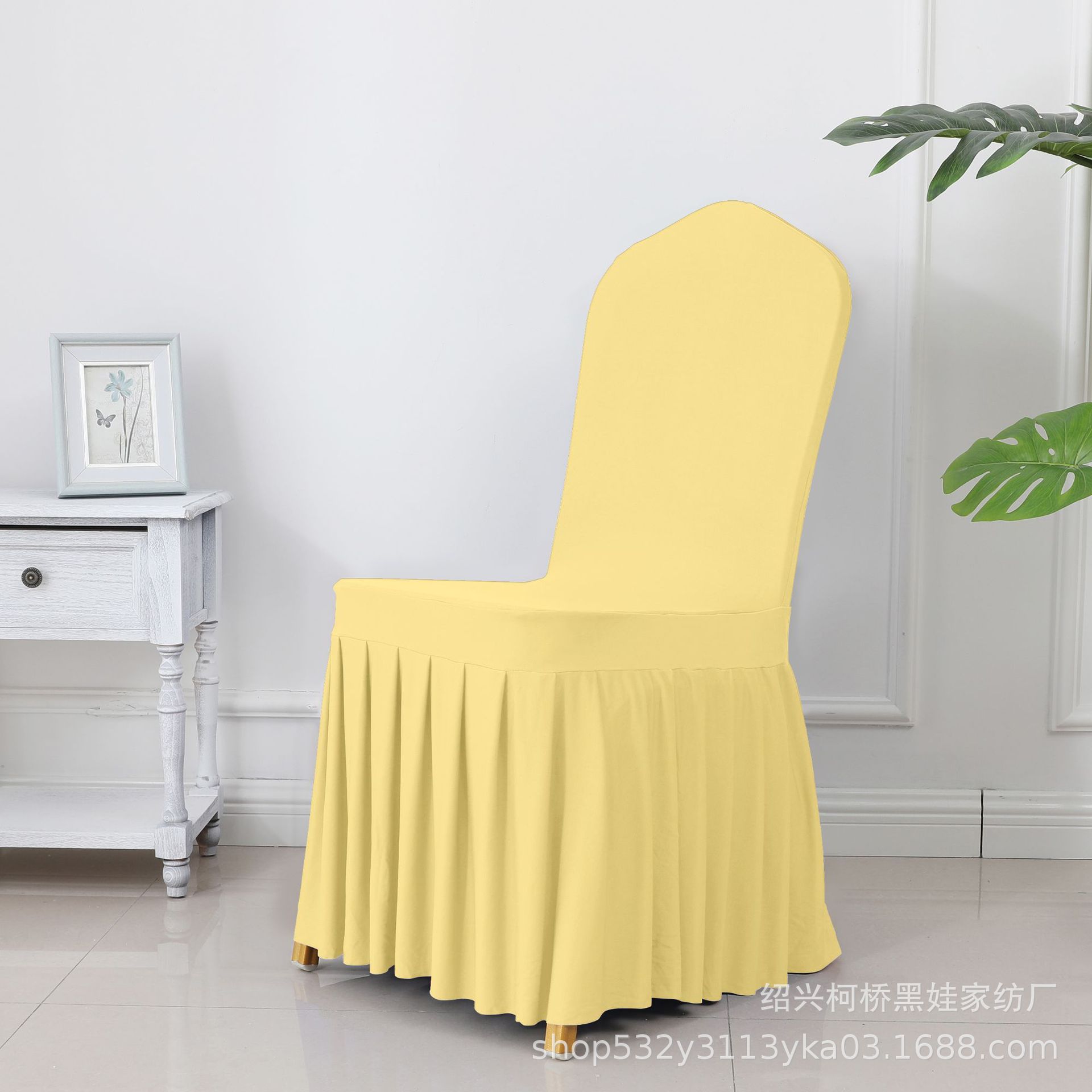 Picture of Chair Cover Thickened Stretch Pleated Skirt Dining Chair Cover Hotel Wedding Banquet Event Stool Cover Hotel Cloth