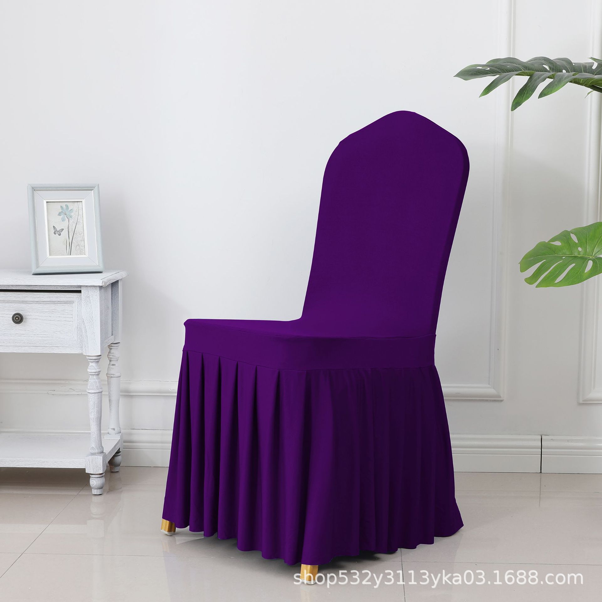 Picture of Chair Cover Thickened Stretch Pleated Skirt Dining Chair Cover Hotel Wedding Banquet Event Stool Cover Hotel Cloth