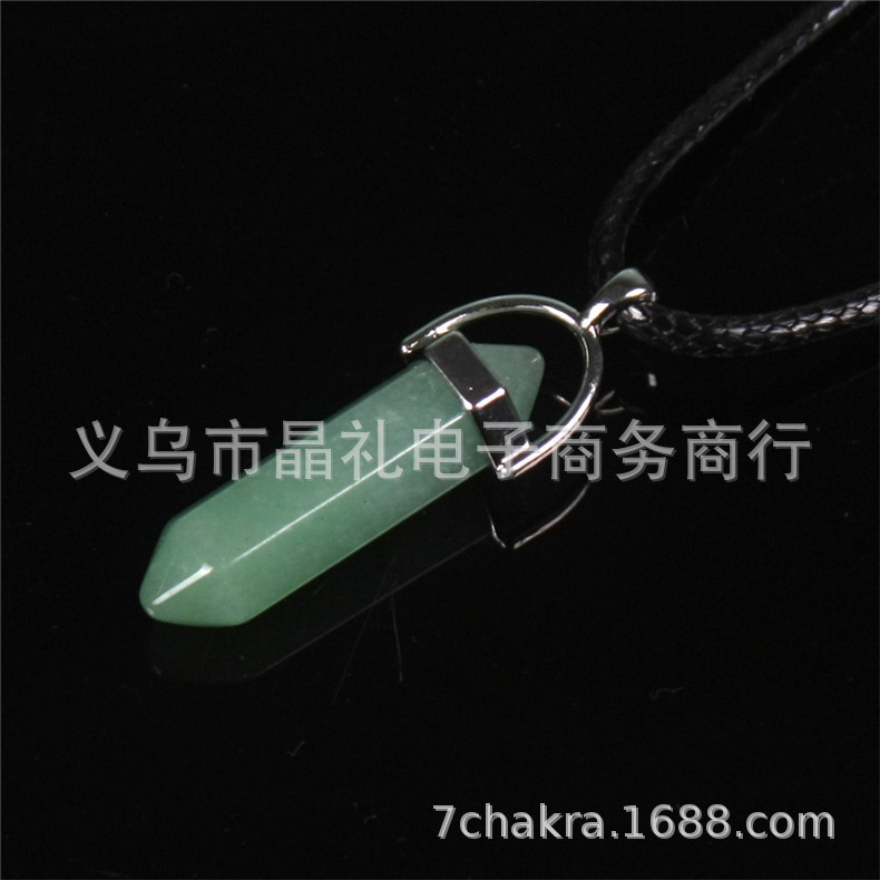 Picture of Natural Stone Hexagonal Pendant European and American Natural Crystal Hexagonal Prism Bullet Hexahedral Black Wax Rope Necklace