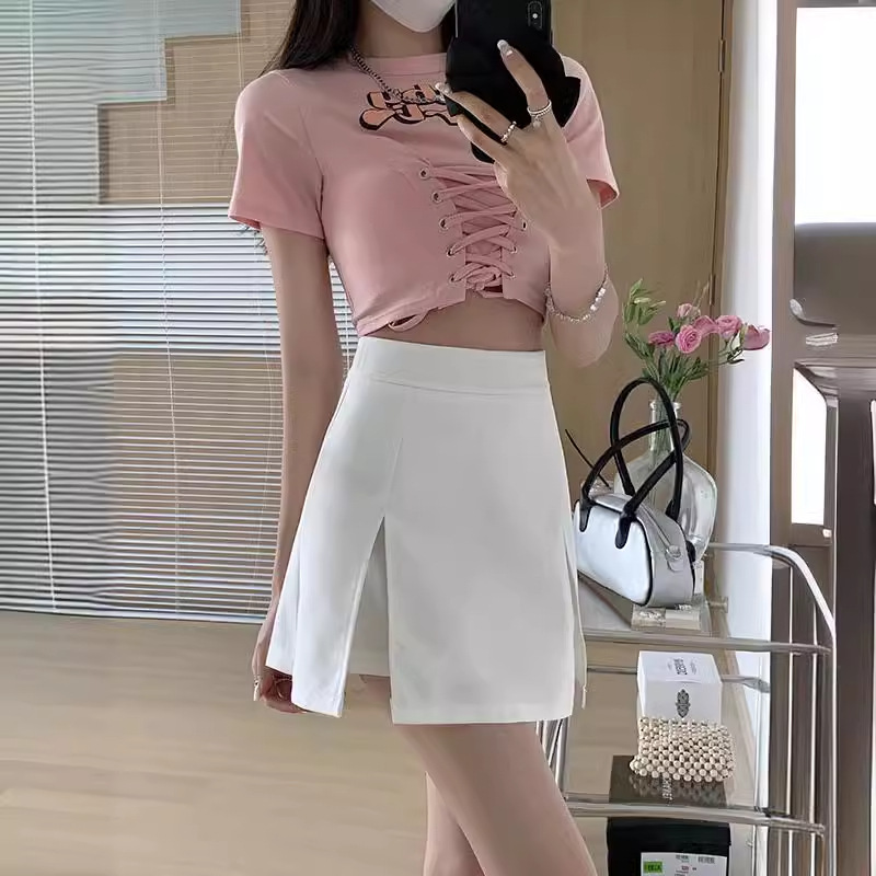 Summer 2024 New High Waist Slimming White Skirt Design Niche Skirt Irregular A- Line Skirt for Women