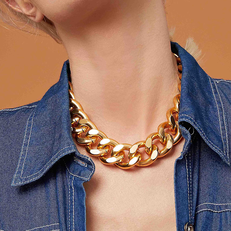Picture of NZ1443 cross-border European and American jewelry fashion personality thick chain necklace retro punk aluminum neck chain men and women hip hop