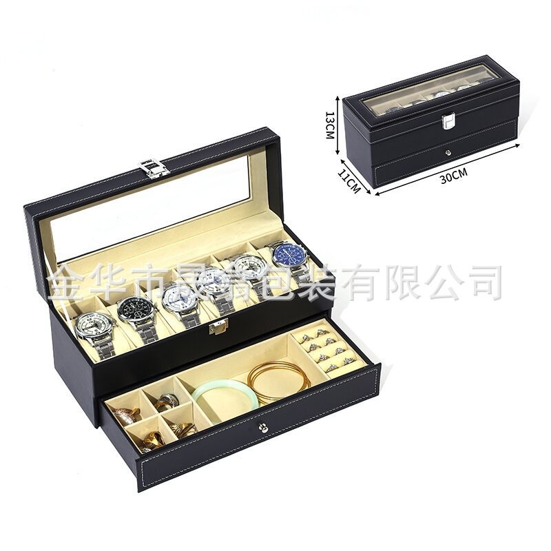 Picture of Manufacturer Recommends Pu Leather Series Watch Box Black Mechanical Watch Multi-Position Storage Box Household Square Gift Watch