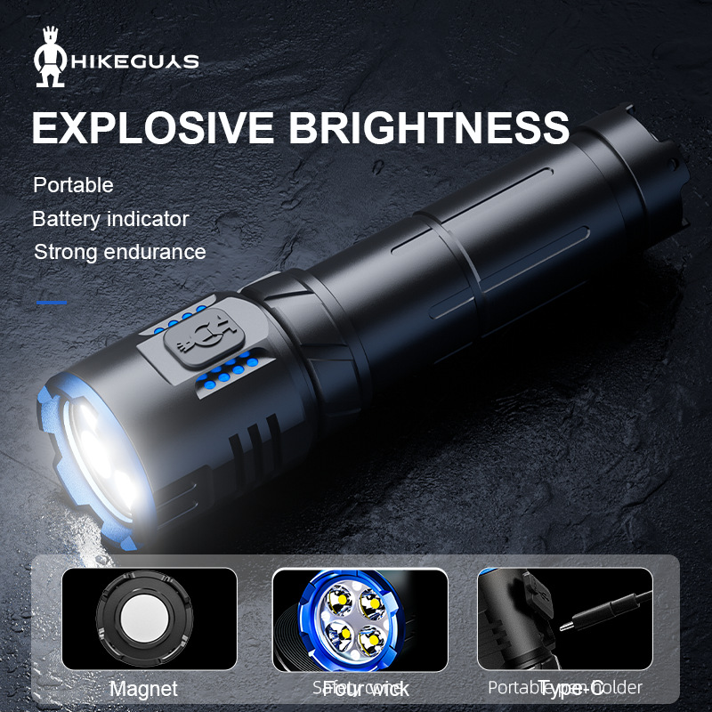 Factory cross-border explosion flashlight super bright long-shot multi-function emergency light outdoor patrol waterproof laser flashlight