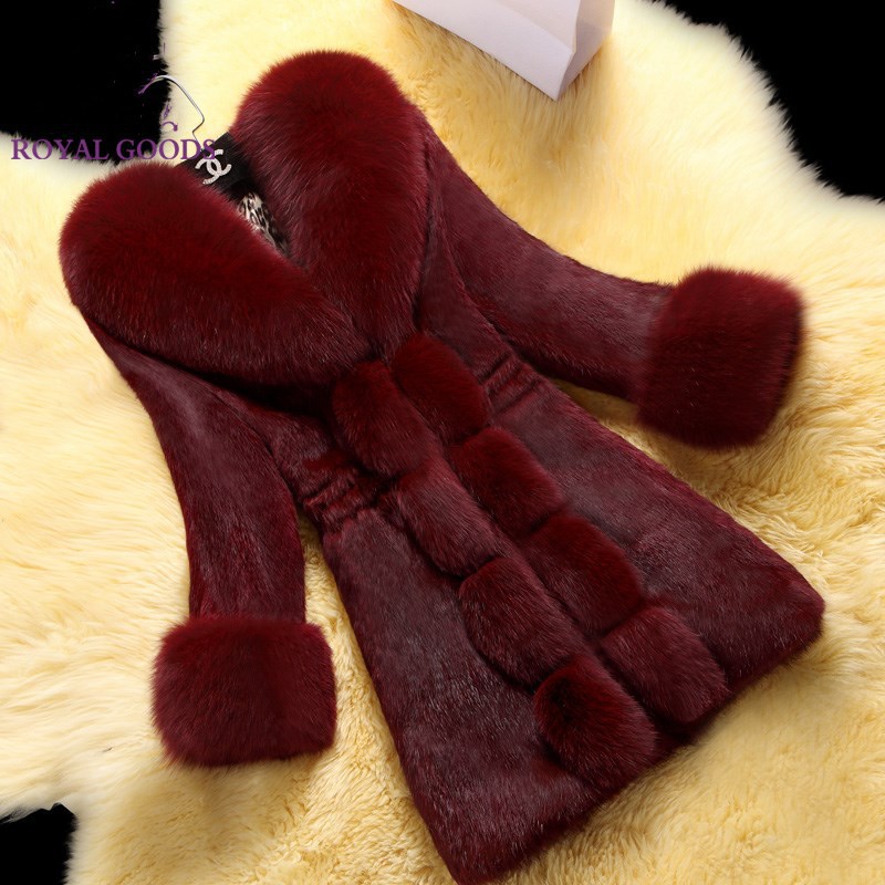 New Autumn and Winter Fur Women's Mid-length Fox Fur Collar Korean Style Imitation Fur Coat Mink Wool Slim Look Coat Clearance