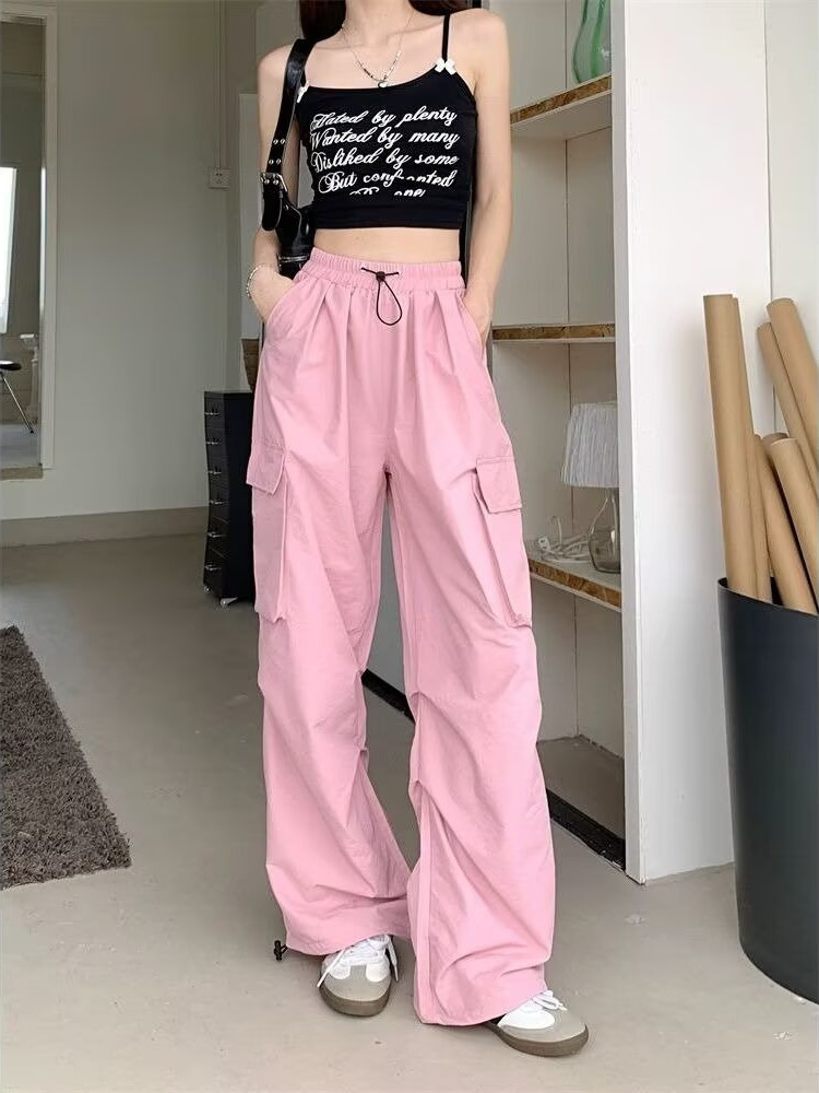 Picture of American Style Spicy Girl Cargo Pants Casual Pants Women Spring Summer Drape Slimming Straight Wide-Leg Pants Floor-Length Long Pants Trendy Wholesale
