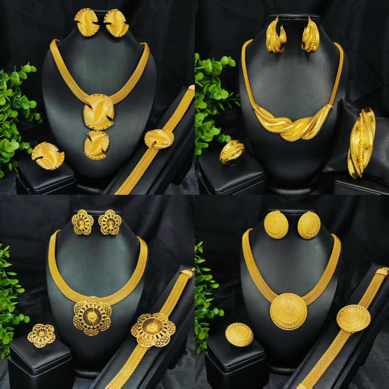 European and American bridal jewelry suit four-piece bracelet earrings ring necklace foreign trade jewelry suit in stock wholesale