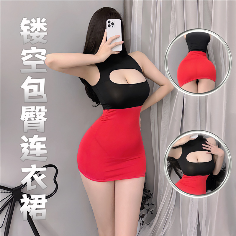 Sexy Lingerie Hot Hollow Temptation Nightclub Uniform Female Tight Secretary Hip Skirt Uniform Temptation